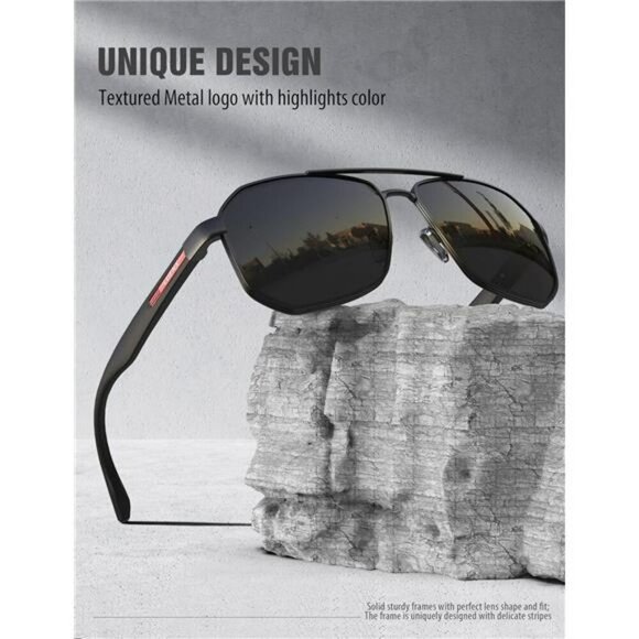 LUENX Polarized Aviator Sunglasses for Men UV400 Square Driving Shades 61MM - Picture 5 of 7